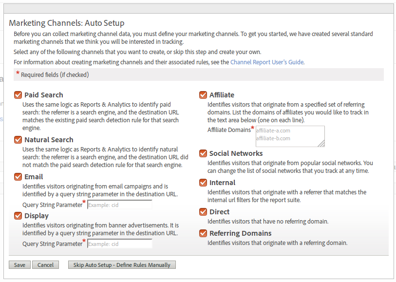 Marketing Channels default setup