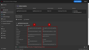 AEP debugger Analytics screen