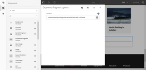 Options of AEM component for Experience Fragments