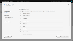 Adobe IO API select product profiles