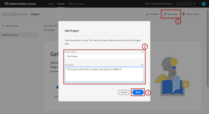 Adobe IO edit project name